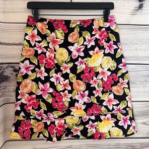 Briggs Black Colorful Floral Citrus Print Skirt